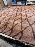 9x12 Modern Shag Area Rug – Light Brown & Dark Brown Geometric Pattern Carpet, Large Living Room Floor Decor