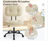Armless Office Desk Chair with Wheels Adjustable Height Swivel Lumbar Support PU Leather Beige