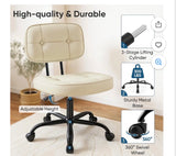 Armless Office Desk Chair with Wheels Adjustable Height Swivel Lumbar Support PU Leather Beige