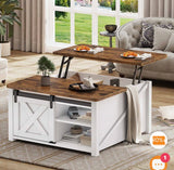 31.5” Lift Top Coffee Table with Hidden Storage Farmhouse Square Center Table White Brown