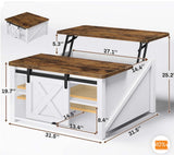 31.5” Lift Top Coffee Table with Hidden Storage Farmhouse Square Center Table White Brown