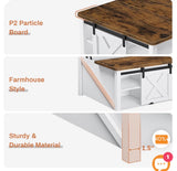 31.5” Lift Top Coffee Table with Hidden Storage Farmhouse Square Center Table White Brown