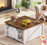 31.5” Lift Top Coffee Table with Hidden Storage Farmhouse Square Center Table White Brown
