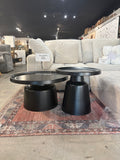 Set of 2 Black Round Martini Accent Tables, Modern Metal Nesting Side Tables