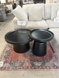Set of 2 Black Round Martini Accent Tables, Modern Metal Nesting Side Tables