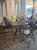 Black Metal Bistro Dining Set with Gray Marble Top & 2 Folding Chairs, 3-Piece Patio Set