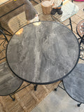 Black Metal Bistro Dining Set with Gray Marble Top & 2 Folding Chairs, 3-Piece Patio Set