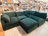 Albany Park - Kova Box Cushion L-Shape + Ottoman - Dark Teal performance velvet - minor cut (can be hidden by ottoman)