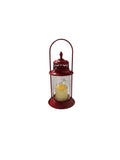 Antique Metal & Glass Lantern with Warm LED Lights - Red