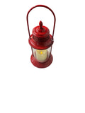 Antique Metal & Glass Lantern with Warm LED Lights - Red