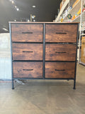Rustic Brown 6-Drawer Dresser Storage Organizer with Black Metal Frame