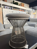 Modern Wire Frame Accent Stool with Cushion Seat – Silver & Light Gray