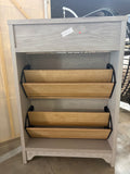 Narrow 2 Tier Shoe Cabinet Organizer w/Flip Drawers and Shelf– Light Oak Finish