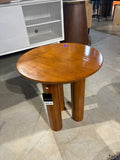 19.5”H-Round Walnut Wood Accent Side Table with Triple Pillar Base