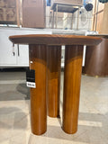 19.5”H-Round Walnut Wood Accent Side Table with Triple Pillar Base