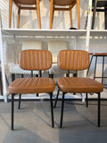 Vintage Cognac Brown Faux Leather Dining Chairs with Black Metal Legs – Set of 2