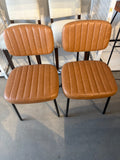 Vintage Cognac Brown Faux Leather Dining Chairs with Black Metal Legs – Set of 2