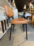 Vintage Cognac Brown Faux Leather Dining Chairs with Black Metal Legs – Set of 2