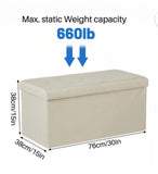 Beige Folding Storage Ottoman Bench with Hidden Storage & Padded Seat – 30”