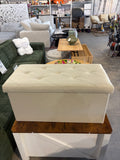 Beige Folding Storage Ottoman Bench with Hidden Storage & Padded Seat – 30”