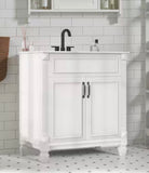 White 30” Bathroom Vanity with Ceramic Sink, Soft-Close Doors & Storage Cabinet