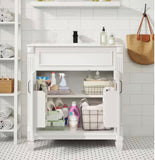 White 30” Bathroom Vanity with Ceramic Sink, Soft-Close Doors & Storage Cabinet