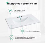 White 30” Bathroom Vanity with Ceramic Sink, Soft-Close Doors & Storage Cabinet