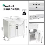 White 30” Bathroom Vanity with Ceramic Sink, Soft-Close Doors & Storage Cabinet