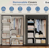 40” Black Fabric Portable Wardrobe Closet with Hanging Rod & Storage Shelves
