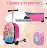 Pink Unicorn Kids Ride-On Scooter Carry-On Luggage Set with Matching Backpack