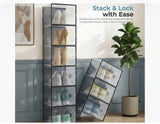 Black 12-Pack Stackable Shoe Storage Boxes with Clear Front Doors