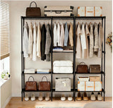 72”Black Heavy Duty Portable Clothes Rack Wardrobe Closet with Shelves & Hanging Rods