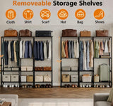 72”Black Heavy Duty Portable Clothes Rack Wardrobe Closet with Shelves & Hanging Rods