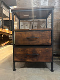 Charging Nightstand Side Table w/ USB Ports & Fabric Drawer Rustic