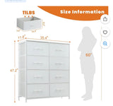 47.2”Drawer Fabric Dresser Storage Tower with Wood Top. White