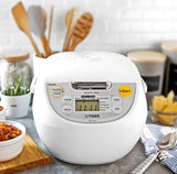 5.5 Cup Micom Rice Cooker and Warmer with Steaming Tray Programmable Multi Function White