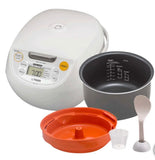 5.5 Cup Micom Rice Cooker and Warmer with Steaming Tray Programmable Multi Function White