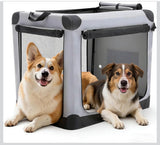 30” Collapsible 3-Door Soft Dog Crate Portable Travel Kennel with Mesh Windows Gray Medium Dogs