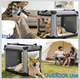 30” Collapsible 3-Door Soft Dog Crate Portable Travel Kennel with Mesh Windows Gray Medium Dogs