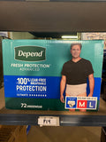 Men’s Incontinence Underwear 72 Count Maximum Absorbency Size M/L Disposable Briefs