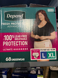 Women’s Disposable Incontinence Underwear Large/XL 68 Count Maximum Absorbency Briefs