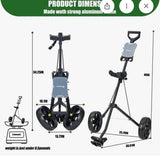 Lightweight 2 Wheel Folding Golf Push Cart Compact Golf Trolley Black Adjustable Handle