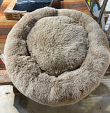 37.4” Round Donut Dog Bed Plush Calming Pet Bed with Removable Washable Cover Brown