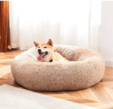 37.4” Round Donut Dog Bed Plush Calming Pet Bed with Removable Washable Cover Brown