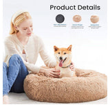 37.4” Round Donut Dog Bed Plush Calming Pet Bed with Removable Washable Cover Brown