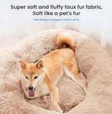 37.4” Round Donut Dog Bed Plush Calming Pet Bed with Removable Washable Cover Brown