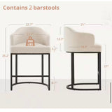 Modern Linen Upholstered Barrel Counter Height Bar Stools Set of 2 Black Metal Frame 35.2”