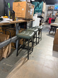 Tufted Counter Height Bar Stools Faux Leather Upholstered Black Metal Frame Set of 3 Green