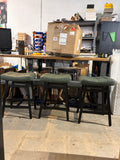 Tufted Counter Height Bar Stools Faux Leather Upholstered Black Metal Frame Set of 3 Green