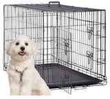 24” Folding Metal Dog Crate Double Door Pet Kennel with Divider Leak Proof Tray Carry Handle